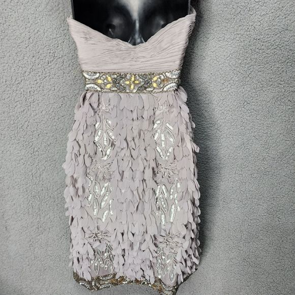 SUE WONG Women's 4 Gray Strapless NWOT Beaded Sequined Cocktail Formal Dress - Picture 6 of 14